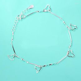 Anklets Cute Heart Girl Bracelets Twisted Chain Silver Plated For Women Plata Jewelry Trendy Female Lady Christmas Gift