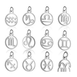 Charms 11Mm Stainless Steel 12 Zodiac Sign Diy Constellation For Women Jewellery Making Mini 10Pcs /Lot Drop Delivery Findings Componen Otxq5