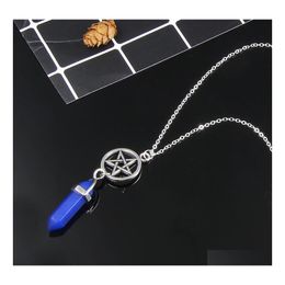 Pendant Necklaces Amethysts Quartz Crystal Necklace Bohemia Hexagonal Healing Jewellery Natural Stone Chakra Jewellry Drop Delivery Pen Otn8G