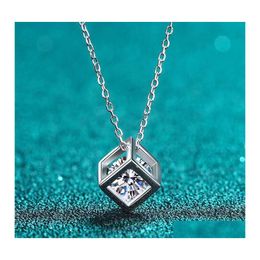 Pendant Necklaces Trendy 0.51Ct D Color Vvs1 Moissanite Women Necklace S925 Sier Plated Platinum Square Pass Diamond Testerpendant D Dh9Bf