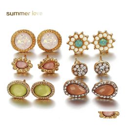 Stud 6 Pairs/ Set Rhinestone Stone Round Earring For Women Opal Water Drop Ear Fashion Jewelry Simple Girl Gifts Delivery Earrings Otivj