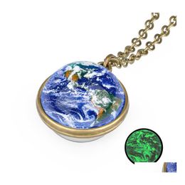 Pendant Necklaces Eight Planet Space Glass Ball Necklace Glow In The Dark Sun Earth Sphere Solar System Galaxy Jewelry Gift Drop Del Ot7Jr