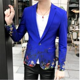 Men's Suits & Blazers Fashion Party Blazer Slim Fit Blue Stage Costumes For Male Singers Deginer Red Mens Flowered Casual Styles