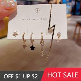 Hoop Earrings Sell 6 Pieces/set Star Zircon Set For Women Large Wave Shape Fashion Party Jewellery & Huggie