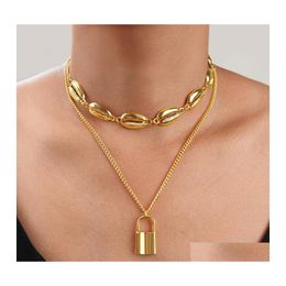 Pendant Necklaces Women Sea Shell Choker Mti Layered For Girls Gold Sier Padlock Lock Chains Fashion Bohemian Jewellery Gift Drop Deli Otesf