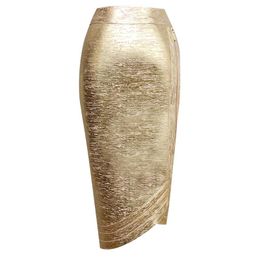Skirts Women Pencil Bodycon 2023 Autumn Fashion Solid Lady Bandage Gold High Waist Party Skirt Celebrity Clothes