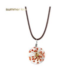 Pendant Necklaces Fashion Dried Flower Glass Ball Necklace Rope Chain For Women Strip Leather Choker Wedding Jewelry Gift Drop Deliv Otyg8