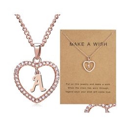 Pendant Necklaces 26 Initial Letter With Make A Wish Card Crystal Rhinestone Heart Shape Alphabet Chain For Women Fashion Jewelry Gi Otksn