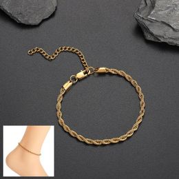 Anklets 4mm Twisted Singapore Ankle Bracelet On Leg For Women Men Stainless Steel Rope Chain Foot Jewelry 2023 Fashion 8inch 2.5inch