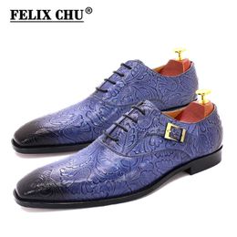 Dress shoes Size Mens Shoes Oxford Genuine Leather Blue Print Buck