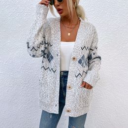 EBAIHUI Woman Sweater Cardigan 2023 New Snowflakes Knitted Casual Sweaters Single Breasted with Pocket Pullover Jumpers Female