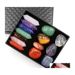 Stone 7 Chakra Set Reiki Natural Crystal Stones Ornaments Hexagon Prism Quartz Yoga Energy Bead Healing Art Craft Decoration Drop De Dhrc1