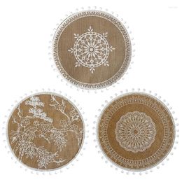 Table Mats Round Tassel Placemat Bohemian Style Cotton Linen Anti-scalding Insulation Home Decoration