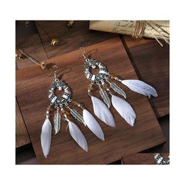 Dangle Chandelier Bohemian Fashion Jewelry Womens Feather Tassels Earrings Romantic Retro Female Ornaments Beaded Drop Delivery Dhkvv