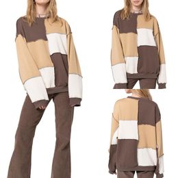 Women's Hoodies & Sweatshirts Women Color Block Sweater Adults Casual Long Sleeve Round Neck Patchwork Pullover