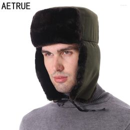 Berets AETRUE Winter Bomber Hat Men Hats For Women Thick Earflap Warm Ski Outdoor Sport Gorro Mask Male Balaclava