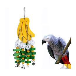 Other Bird Supplies Banana String Pet Wooden Parrot Gray Aws Cage Bite Toys Chewing Toy Drop Delivery Home Garden Dhvle