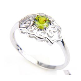 Solitaire Ring 10 Pieces 1 Lot Women Fire Peridot Gems Rings 925 Sterling Sier Plated Flower Shape Hollow Out Christmas Holiday Gift Dhurv