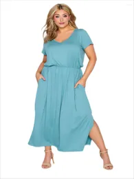 Plus Size Dresses Summer Elegant Fashion V-neck Party Dress Women Short Sleeve Elastic Waist Maxi Straight Weekend Beach 6XL 7XL