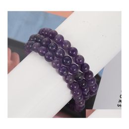 Beaded Strands 8Mm Natural Stone Round Beads Elasticity Rope Bracelets For Men Women High Quality Amethyst Bracelet Jewellery Drop Del Oty5K