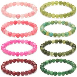 Charm Bracelets Pink Bracelet Green Veins Agates Round Beaded Bangles For Women Men Handmade Stretch Multicolor Jewellery Wholesale GiftCharm