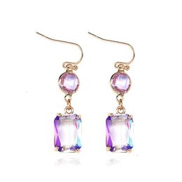 Dangle Chandelier Simple K9 Crystal Round Square Earrings For Women Big Copper Meatal Hook Earring Wedding Party Fashion Jewelry D Otqix