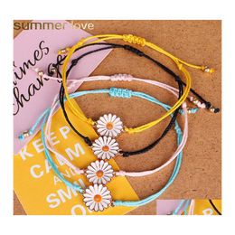 Charm Bracelets Arrival Wax Thread Woven Chrysanthemum Flower Shape For Women Colorf Simple Holiday Summer Jewellery Drop Delivery Ot7Gc