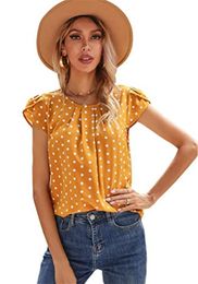 Women's T Shirts Polka Dot Print Round Neck Short Sleeves Ladies 2023 Summer Thin Women Shirt Tops Casual Beach Party Chiffon Tshirt