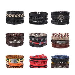 Charm Bracelets Bohemia Braided Leather Bracelet For Men Women Wrist Wooden Beaded Cuff Adjustable Fashion Couples Bangle Jewellery Dr Dhs37