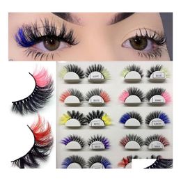 False Eyelashes 3D Colour Lashes 20Mm Natural Long Colorf Dramatic Makeup Fake Lash Party Coloured For Cosplay Halloween Drop Delivery Dhkjg