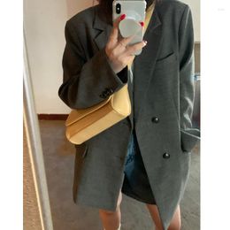 Women's Suits Korean Variegated Qingdao Grey Suit Coat 2023 Early Autumn Single Breasted Simple Style Thin Top