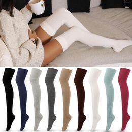 Women Socks Over Knee Knitted Stocking Solid Colour Thigh High Stockings Long Tube Boot For Autumn Winter