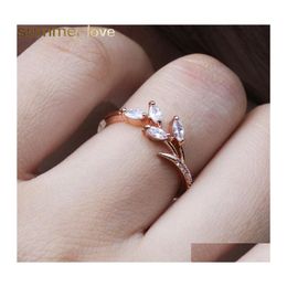 Band Rings Fashion Leaf Crystal Engagement Womens Horse Eye Shape Wedding Zircon For Women Sier Rose Gold Jewellery Gifts Drop Delivery Otps9