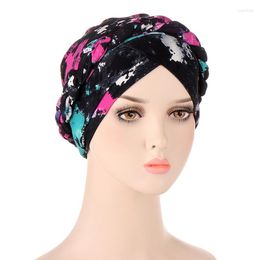 Ethnic Clothing Headwear Cap African Style Muslim Turban Hair Accessories Fashion Women Flower Print Braided Bandanas