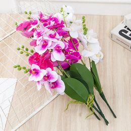 Decorative Flowers Latex Real Touch Artificial Phalaenopsis Flower White Butterfly Orchid Fake For Home Party Wedding DIY Decoration Flores