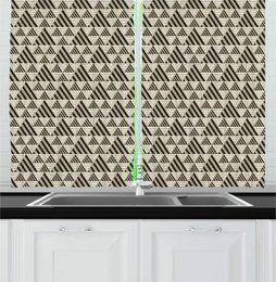 Curtain Dusk Charcoal Grey Geometric Kitchen Curtains Abstract Retro Inspired Pattern With Diagonal Striped Triangles On Lines For Kitch