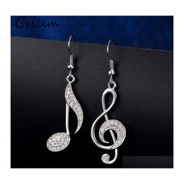 Dangle Chandelier Asymmetric Trendy Music Notes Earrings Personality Hook Crystal Sier Rhinestone Earring For Women Accessory Lady Otfw8