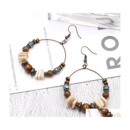 Dangle Chandelier Bohemian Fashion Jewelry Vintage Earrings Circle Shell Wood Beads Drop Delivery Dhedu