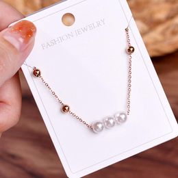 Pendant Necklaces Elegant Pearl Titanium Steel For Women No Fade Rose Gold Wedding Jewellery Female Fashion Clavicle Chain Choker NecklacePend