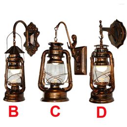 Wall Lamp Fashion Vintage Style Lantern Antique Copper Personalized Kerosene Iron LED Lights For Living Rooms Cafe Bar