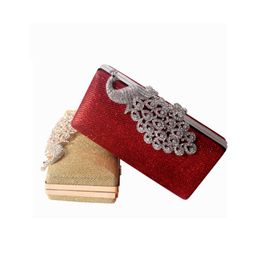 Evening Bags 5 Colours Metal Peacock Hollow Out Diamonds Women Day Clutches Handbags With Chain Shoulder