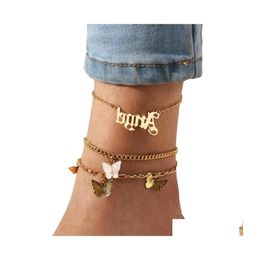 Anklets Fashion Mtilayer Cute Butterfly For Women Bohemian Simple Anklet Gold Color Drop Delivery Jewelry Ot5Aj