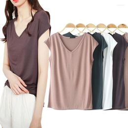 Women's T Shirts Women's Top Modal Pure Colour V-Neck Ultra Short Sleeve Korean Multicolor Slim Casual T-Shirt Base Shirt