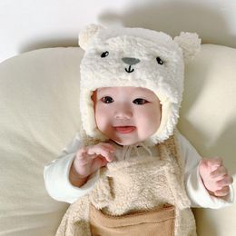 Berets Ins Children Hat Scarf One-piece Winter Warm Soft Plush Protect Neck Ear Hats Baby Boy Girl Windproof Cap Beanies