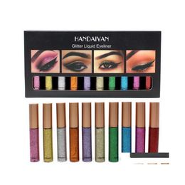 Eyeliner Handaiyan Glitter 10 Pieces Colored Liquid Eyeliners Sets Sequins Pearl Shiny Makeup Eye Liner Box Drop Delivery Health Beau Dhlnw