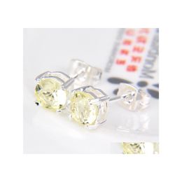 Stud Luckyshine Holiday Gift Jewelry 5 Mm Round Brazilian Citrine Sier Womens Cz Wedding Bright Earings Piercing 30 Pairs E0190 Drop Dhovz