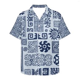 Men's Casual Shirts Samoan Moroccan Traditional Tribal Print Summer Single Breasted V-Neck Shirt Lapel Short Sleeve Men's Classic Style