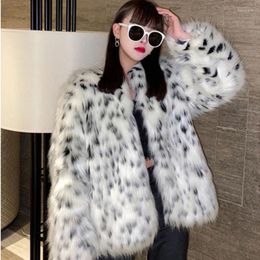 Women's Fur Women Autumn And Winter Imitation Faux Coat Mid-length Thick Loose Leopard Print Top 6XL 7XL 8XL 9XL Overcoat XF937