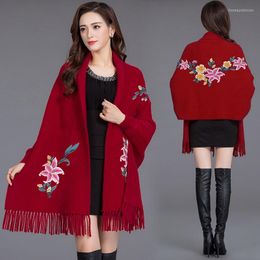 Scarves Fall Winter Knitted Ladies Jacquard Cape Flower Embroider Cozy Cashmere Pashmina Women Poncho Wraps Other Shawls