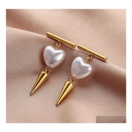 Dangle Chandelier Fashion Jewelry Hiphop Titanium Steel Rivet Love Heart Pearl Stud Earrings Geometric Drop Earring Delivery Dhef7